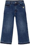 Vertbaudet Wijde meisjesjeans met rafels aan de onderkant donkerblauw