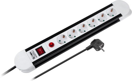 Rebel Verlengsnoer - 6-voudig - 1.5m - Met schakelaar, overspanningsbeveiliging, randaarde & kinderbeveiliging