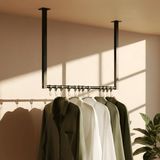 CLP Fenton Kledingstang - kledingstandaard - kledingroede - garderobestang - kleding stang - voor plafondmontage - met 12 haken - zwart