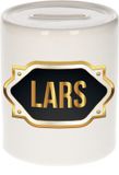 Bellatio Decorations Shoppartners Bv Spaarpot met voornaam Lars - wit - met goud/zwart embleem - 8 x 9 cm - keramiek - met afsluitdop - cadeau verjaardag