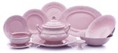 Leander Service de table Sonata, dentelle blanche, porcelaine rose, 25 pièces