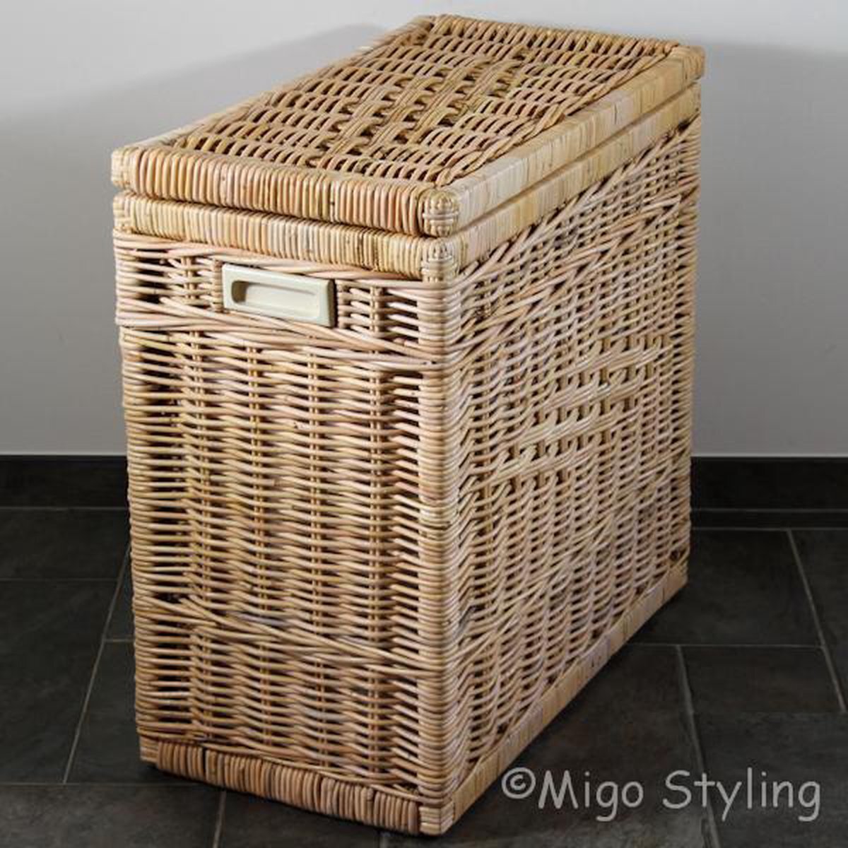 Migo Styling Wasmand-Duo-Naturel-2 vakken-67x35xH65-Riet-Rotan-Rechthoek