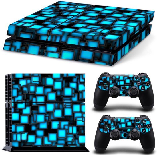 - Playstation 4 Sticker PS4 Console Skin Blue Cubes PS4 Blauwe Sticker Console Skin + 2 Controller Skins