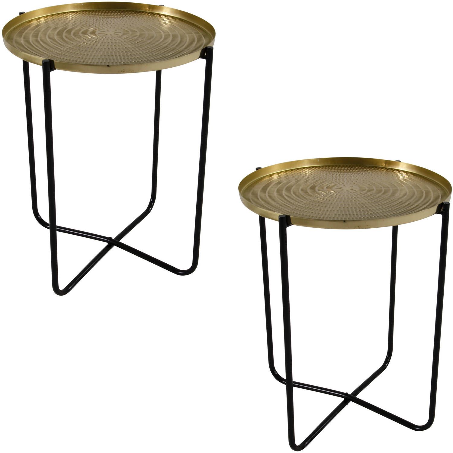 Lesli Living Ronde Bijzettafels/Plantenstandaarden - Goud/Zwart - 50 cm - Set van 2