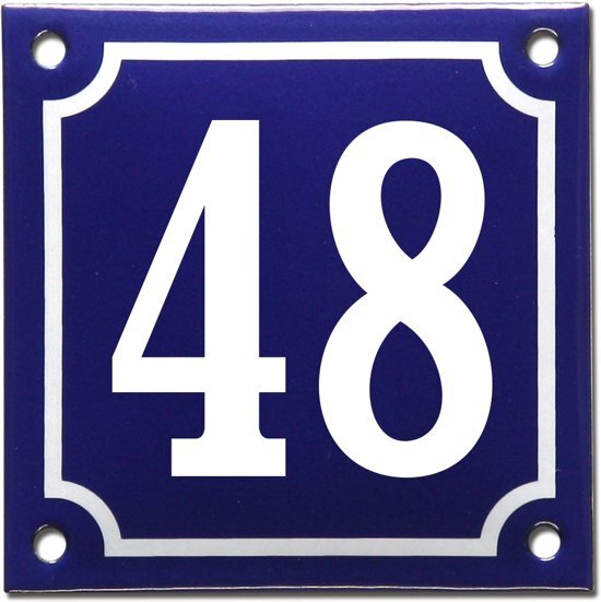 EmailleDesignÂ® Emaille huisnummer blauw/wit nr. 48