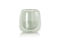 AdHoc Windlicht YUNA, kaarsen- en theelichthouder glas, mondgeblazen glas, windlicht voor binnen en buiten, tafeldecoratie, Scandinavisch design, hittebestendig, glazen voor kaarsen, grijs