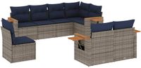 vidaXL 8-delige Loungeset met kussens, polyrattan, grijs