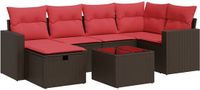 vidaXL 7-delige loungeset met kussens, polyrattan, bruin