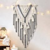 Unyqoos SnelShoppen - Boho Macrame Muur Opknoping Geometrisch Wandtapijt Beige Katoen Handgemaakt met Kwastjes voor Slaapkamer Woonkamer Appartement Kwekerij