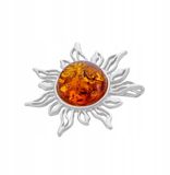 Merkloos / Sans marque Ambedora Zilveren Zon Brosje met Barnsteen - 2-in-1 Brosje & Hanger