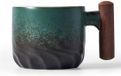 PromoHome Keramische Espressokopjes met Houten Handvat - 70ml Groene Mokken voor Koffie en Thee