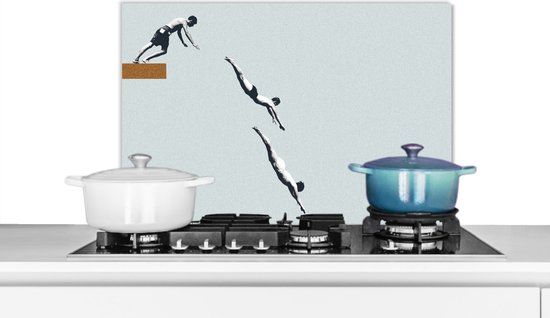 KitchenYeah Spatscherm keuken - Wijnglas - Man - Duiken - Vintage - 60x40 cm - Aluminium