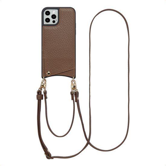 Selencia Hoesje - Geschikt voor Apple iPhone 12 Pro / 12 - Backcover met koord en pashouder - Mocha Brown