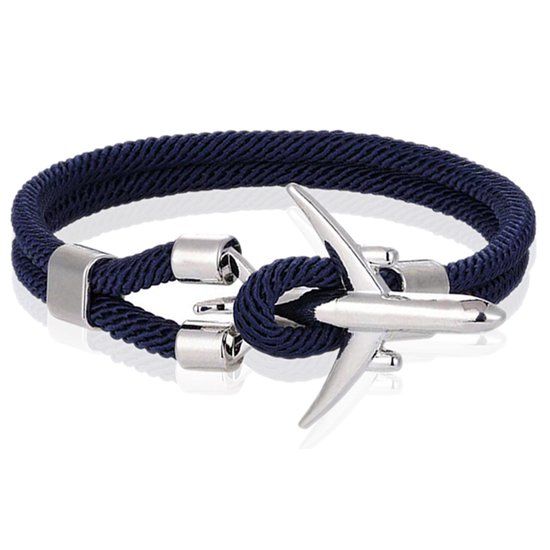 LGT JWLS LGT Jewels Heren Armband Paracord Vliegtuig Anker Zilverkleurig Blauw-21cm