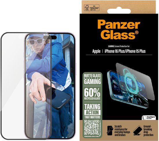 PanzerGlass Matte Gaming Screen Protector - iPhone 16 Plus / 15 Plus - 6.7" - Transparant