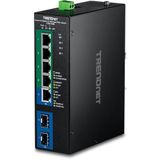 TRENDnet 7-poorts industriële Gigabit L2 beheerde PoE+ DINRail Switch 24 - 57V, TI-PG743Bi