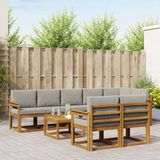 vidaXL - Hoek loungeset - Acacia hout - 8 zitplekken - Naturel en lichtgrijs