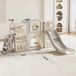 Toboggan multifonctionnel pour enfants - Ensemble de jeu intérieur - Panier de basket-ball - Tableau de dessin - Structure d'escalade - Positionnement libre possible - Blanc