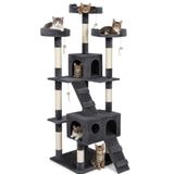 BAKAJI Krabpaal voor katten, sisalboom, speelplaats, kattenhuis, krassen, spijkers, hoogte 170 cm (grijs)