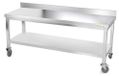 GOLDINOX Plan de travail en acier inoxydable, piètement 2000 x 500 mm, équipé de roulettes, qualité PREMIUM