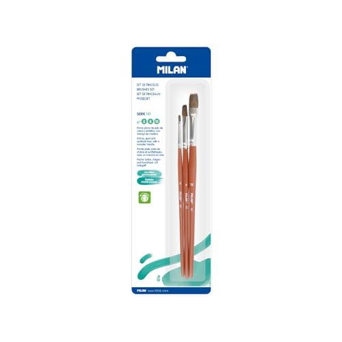 MILAN® Blisterverpakking met 3 platte penselen serie 121, nr. 2, 8 en 12