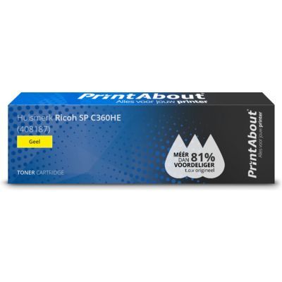 PrintAbout Huismerk Ricoh SP C360HE (408187) - Gele Toner - Compatibel - 5500 pagina's