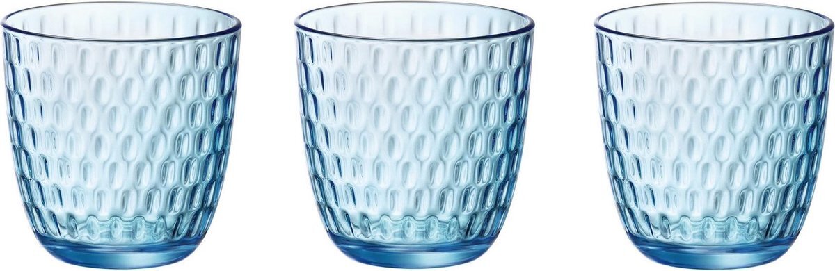 Bormioli 12x stuks waterglazen blauw transparant met relief 290 ml - Glazen - Drinkglas/waterglas/sapglas