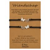Pax Amare Vriendschapsarmbandjes voor 2 "Vriendschap" - Vlinders - BFF Armbandjes met Cadeau Kaartje - Zilverkleurig - Elastisch Verstelbaar