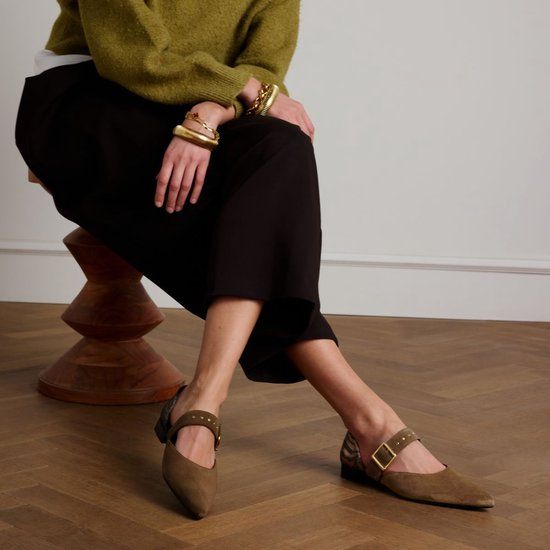 Manfield Dames Donkergroene Suède Loafers Maat 38