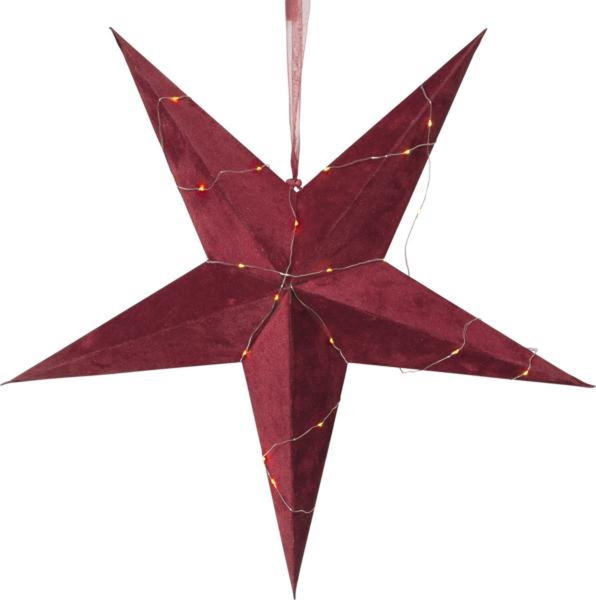 Star Fluwelen kerstster "rood" met lampjes