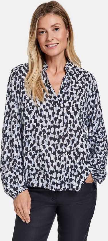 GERRY WEBER Dames Blouse Blauw Druck - Lange Mouw - Maat 34 - Viscose