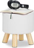 Relaxdays Kruk kunstleer, gewatteerd, 4 houten poten, rond, 30 x 30 cm, wit
