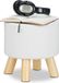 Relaxdays Kruk kunstleer, gewatteerd, 4 houten poten, rond, 30 x 30 cm, wit
