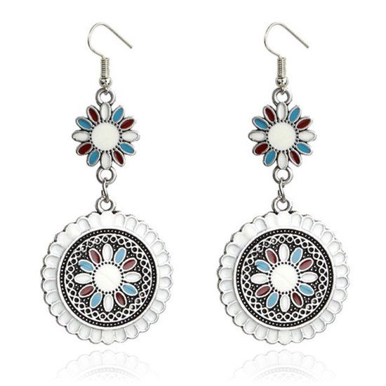 Deja Jewels Lookinggoodtoday Ronde dames oorhangers met bloemvorm Ibiza multicolor wit