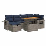 VidaXL Loungeset 7-delig met kussens, polyrotin, acacia, noir