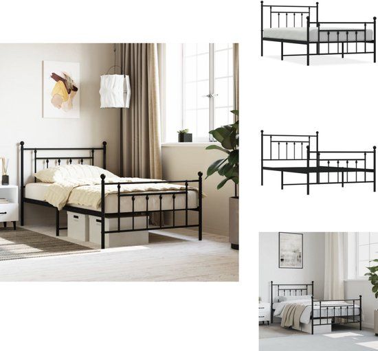vidaXL Bedframe met hoofdbord metaal zwart 107x203 cm