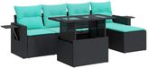 vidaXL 6-delige loungeset met kussens, zwart, polyrotan, acacia