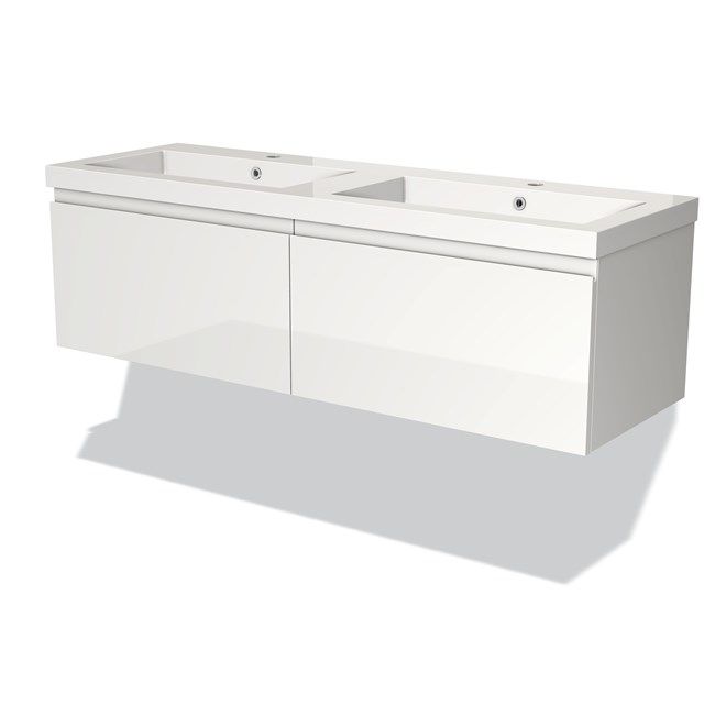 Maxaro Badkamermeubel 140cm Modulo Hoogglans Wit 2 Lades Greeploos Mineraalmarmer