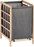 BigBuy Kipit Wasmand Woodbox - met opvang waszak - 50 liter compartiment - 40 x 33 x 60 cm
