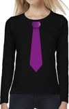 Bellatio Decorations Shoppartners Bv Stropdas paars long sleeve t-shirt zwart voor dames S