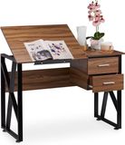 Merkloos Relaxdays Bureau kantelbaar - met opbergruimte - 2 lades - verstelbaar - 75 x 110 x 55 cm - houtlook-zwart