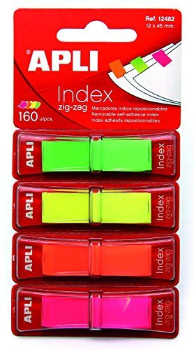 APLI 12482 - Zigzag filmlijmindexen 45 x 12 mm 4 dispensers met 40 indexen van 4 fluorescerende kleuren
