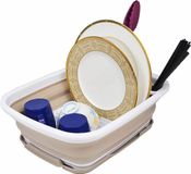 OEM Shenzhen Haorui Industrial Technology Co., Ltd. 8 l inklapbaar afdruiprek van kunststof met afdruiprek, opvouwbaar wasrek-set, draagbare servies-organizer, ruimtebesparend (wit/latte, 1)