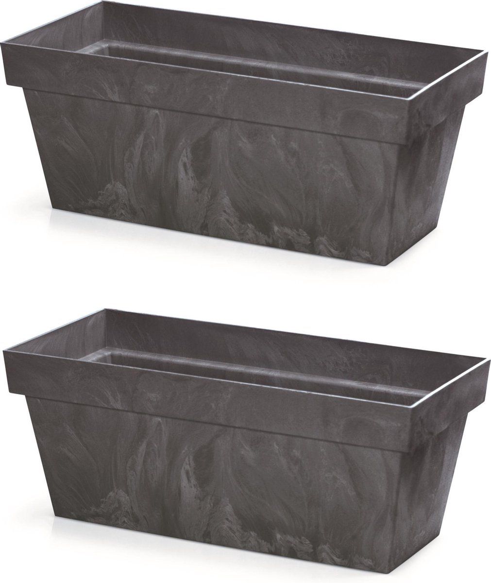Prosperplast 2x Kunststof betonlook plantenbak/bloembak antraciet 40 cm - Tuin decoraties