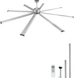 Merkloos Plafondventilator 244 Cm - 8 Aluminium Bladen - 6 Snelheden - Krachtige Luchtstroom - Geschikt voor Hoge Plafonds In Woonkamers