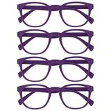 Opulize Pop 4 Stuks Purper Afstand Bril Kortzichtig Retro Ronde Mannen Vrouwen Scharnieren Met Veer MMMM2-5 -2,50