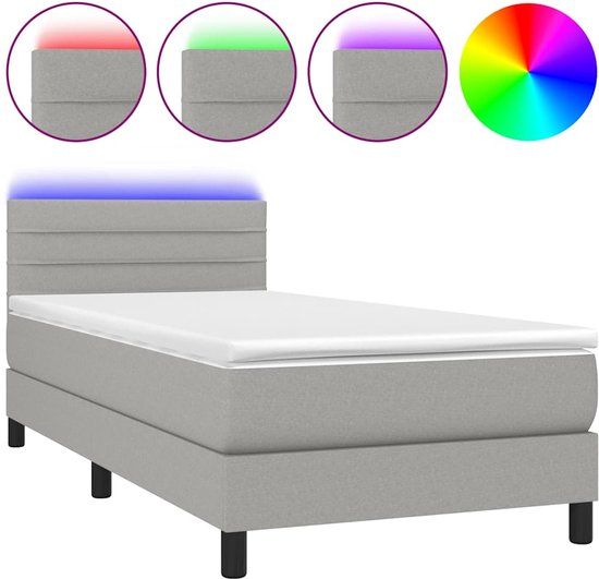 vidaXL Boxspring met Matras en LED Lichtgrijs 80x200 cm