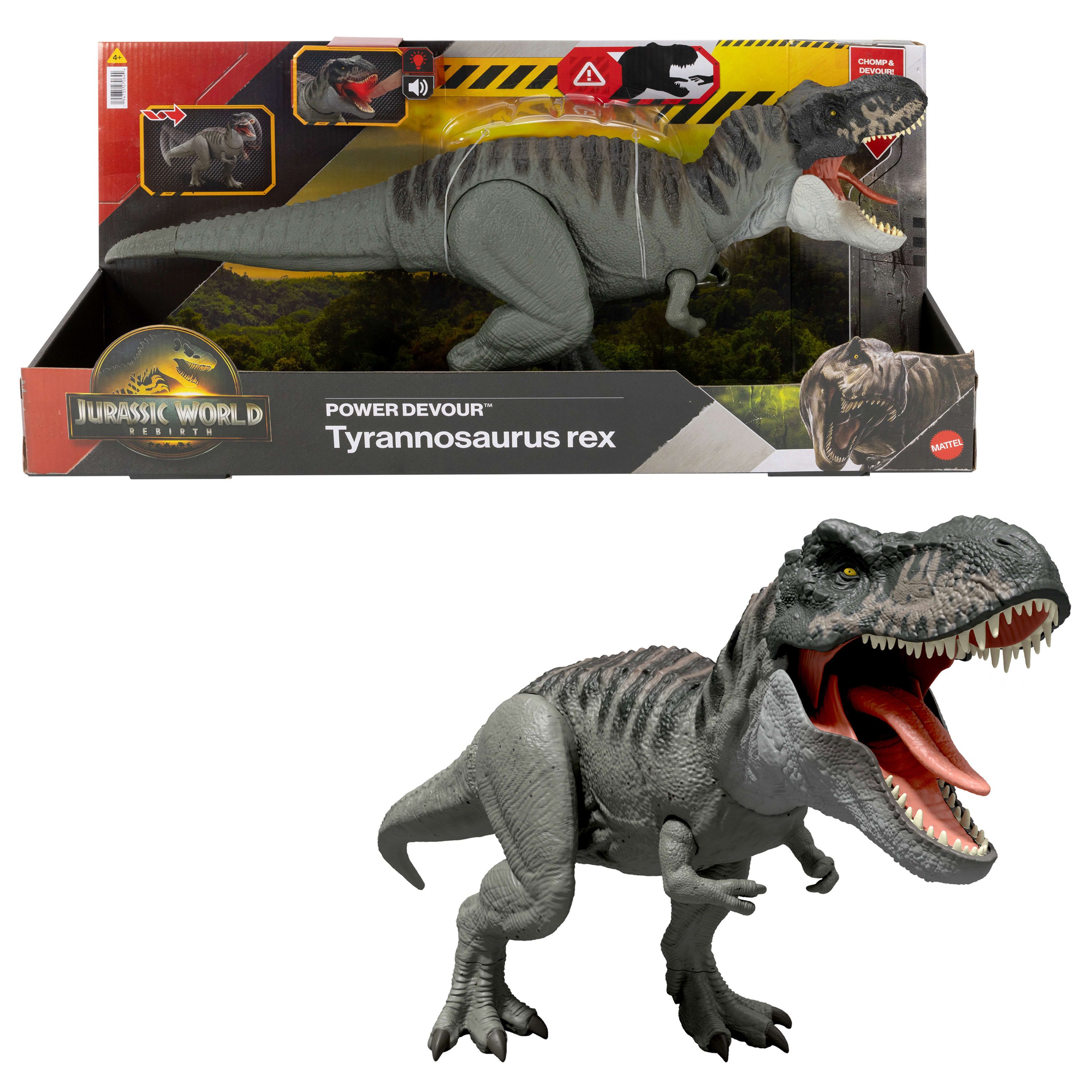 Jurassic World POWER DEVOUR Tyrannosaurus rex Toy Figure - Grey - Animals - Dinosaur - 4+ Years