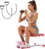 VEVOR Deep Squat Machine Verstelbare Bilspiertrainer met Weerstandsbanden, Opvouwbaar Trainingsapparaat voor Core, Benen & Billen, Push-up Trainer voor Thuisgym, Roze-Wit