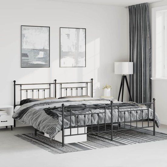 vidaXL Bedframe met hoofd- en voeteneinde metaal zwart 183x213 cm
